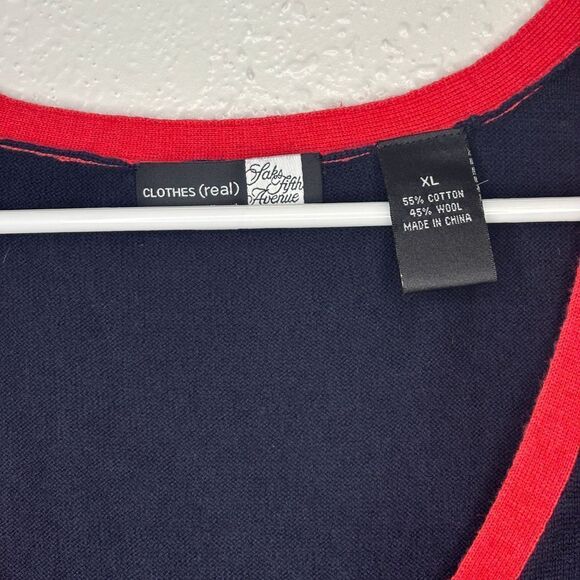 Saks Fifth Avenue Clothes Real Navy Blue Red & Beige Striped Wool Blend Vest - Picture 4 of 7